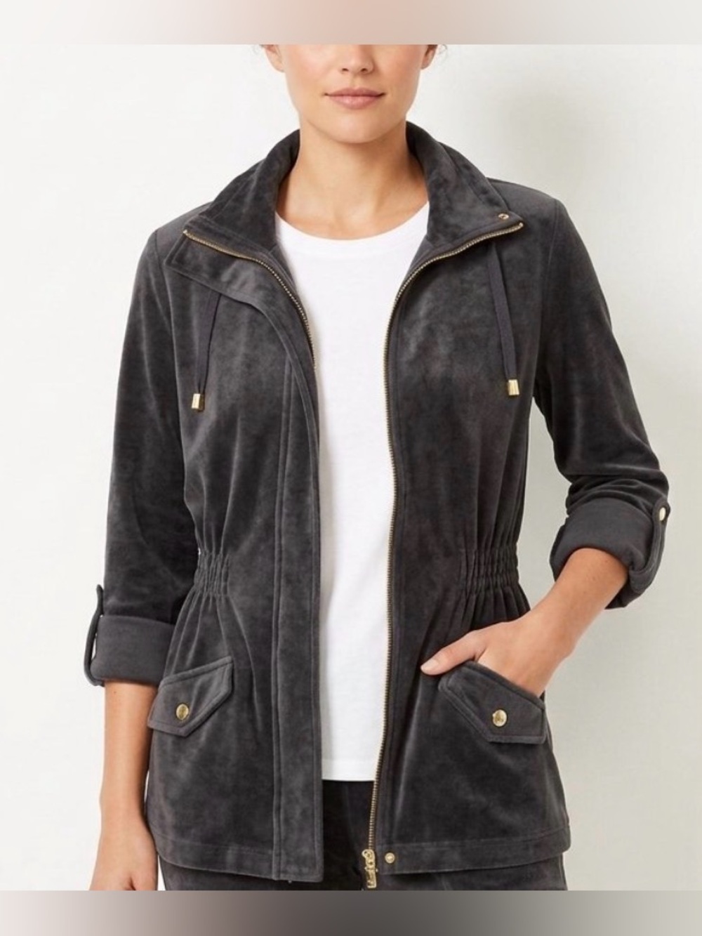 Charter Club Charcoal Velour Utility Jacket Size Small